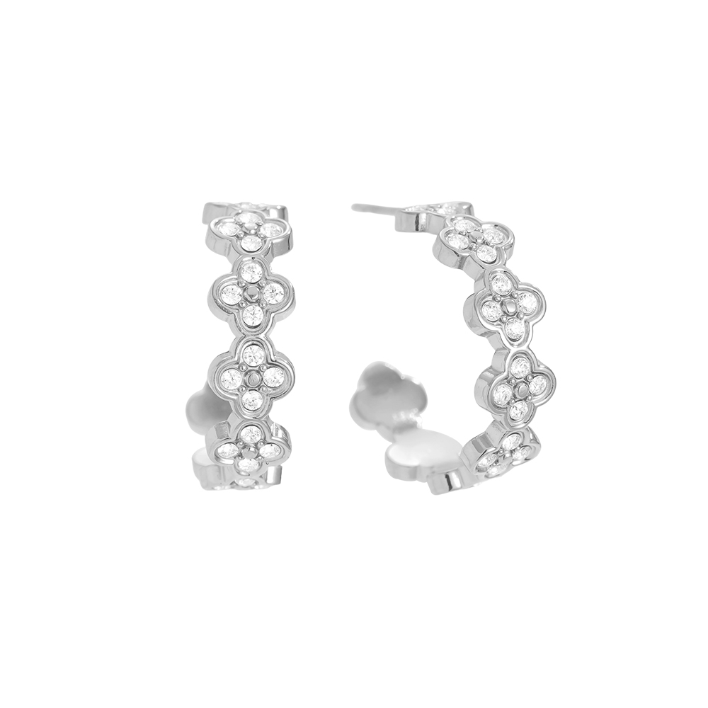 2.5cm Diamond Lucky Flower Hoop Stainless Steel Earrings        