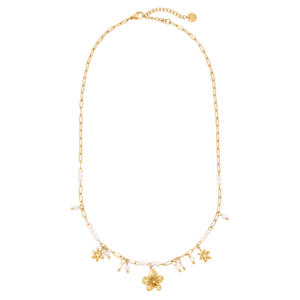 42cm Nice Flowers And Pearl stainless steel necklace    