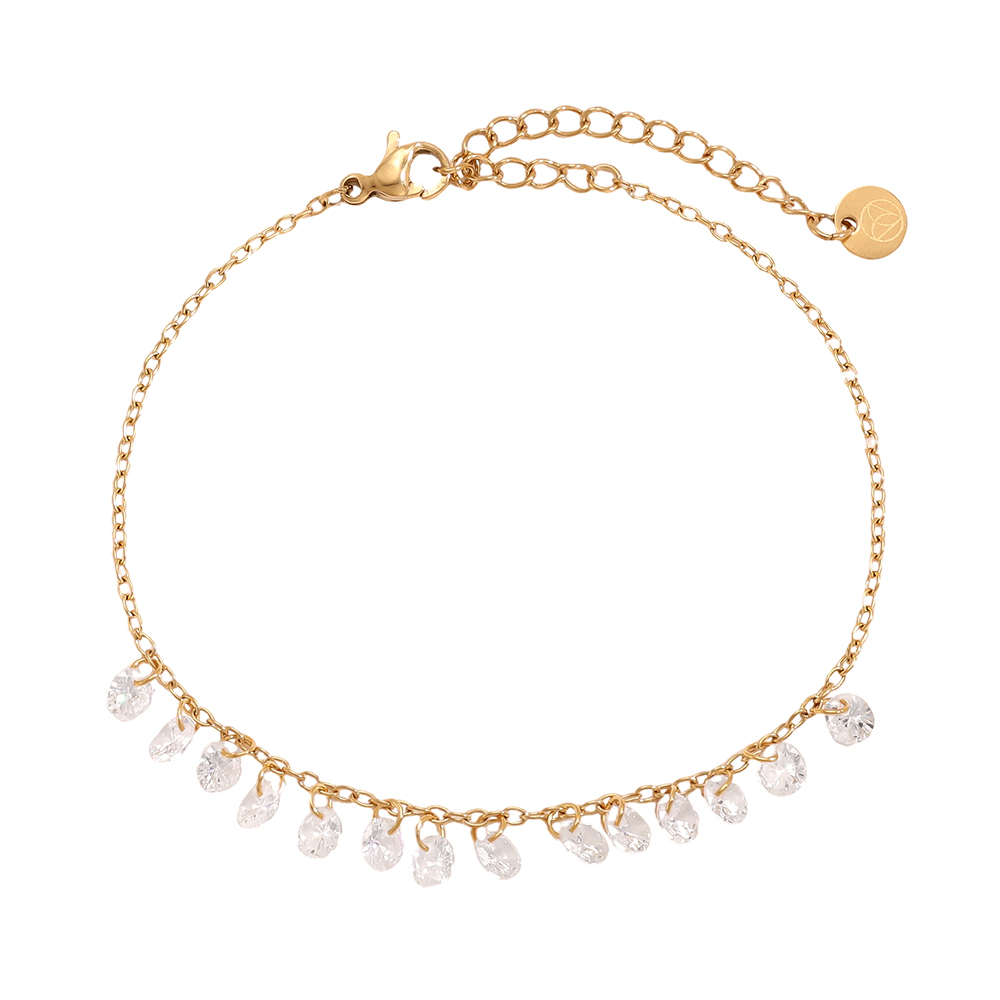 Stainless steel bracelet 17cm many round zirconia  