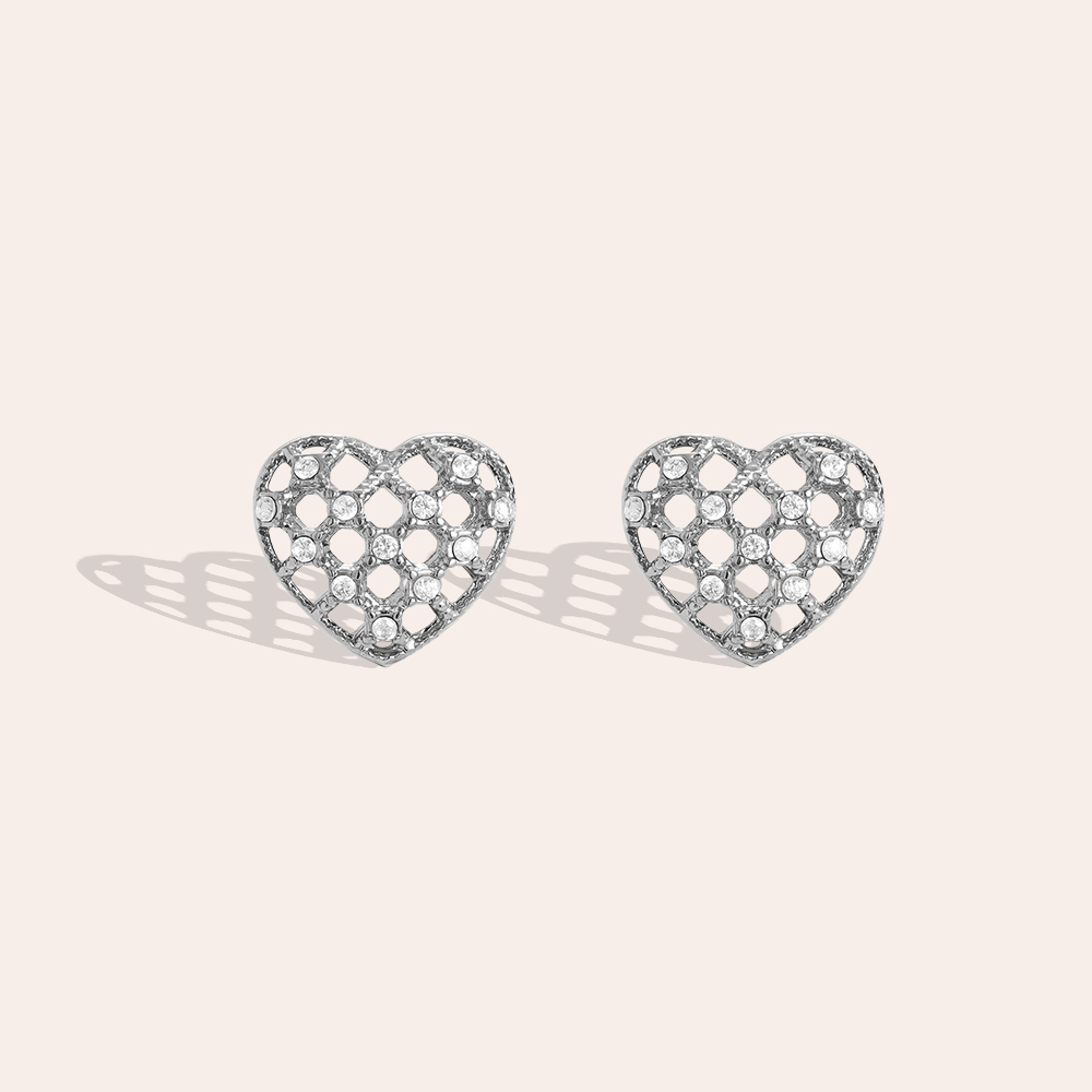 1.2cm Elegant Diamond Heart Stainless Steel Earrings      