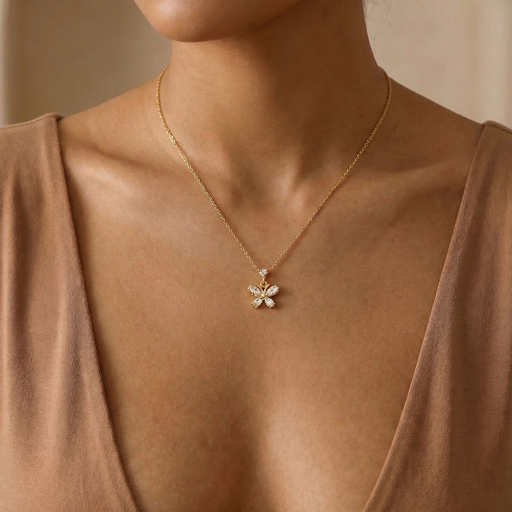 40cm zirconia butterfly stainless steel necklace 