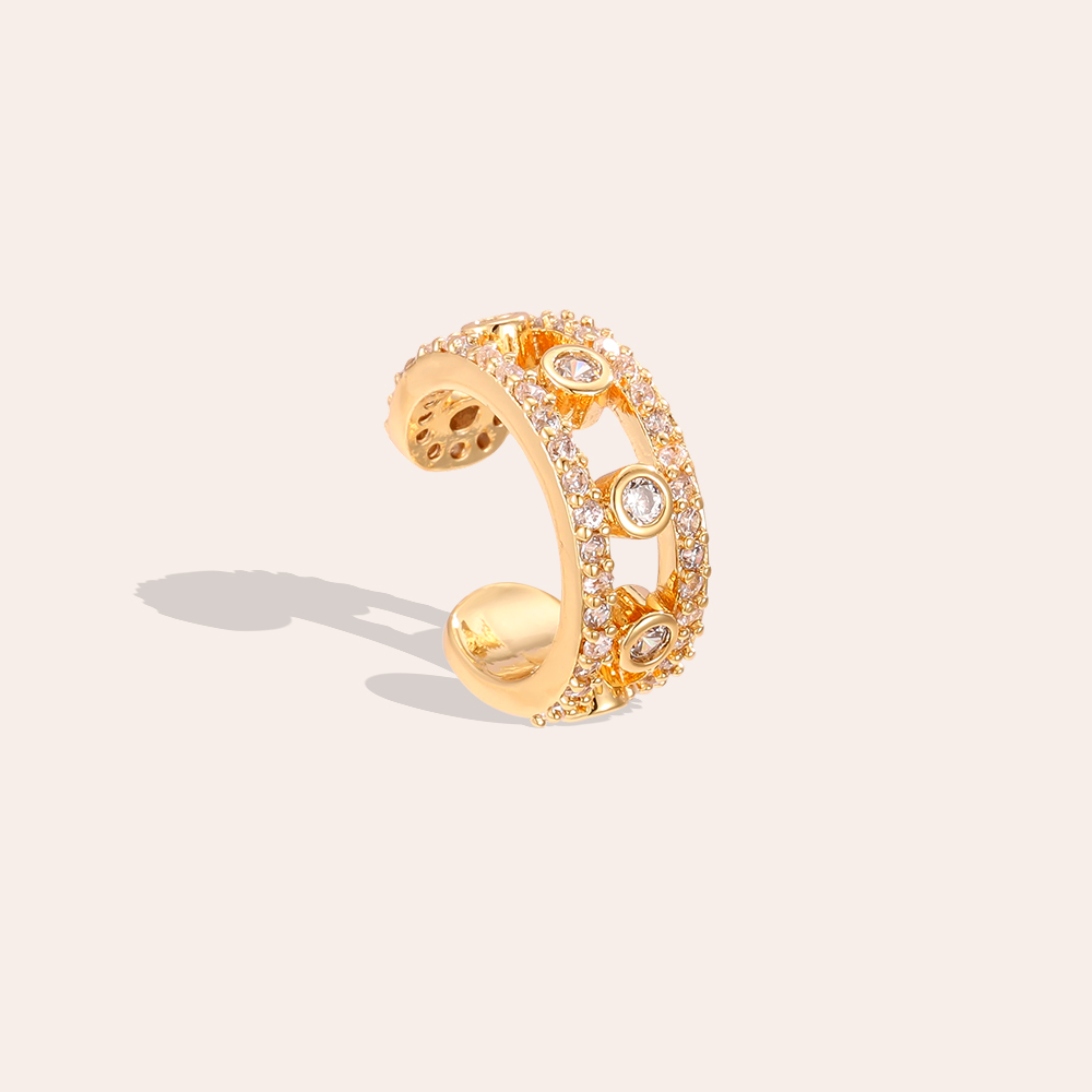 15mm double chain zirconia gold-plated ear cuffs