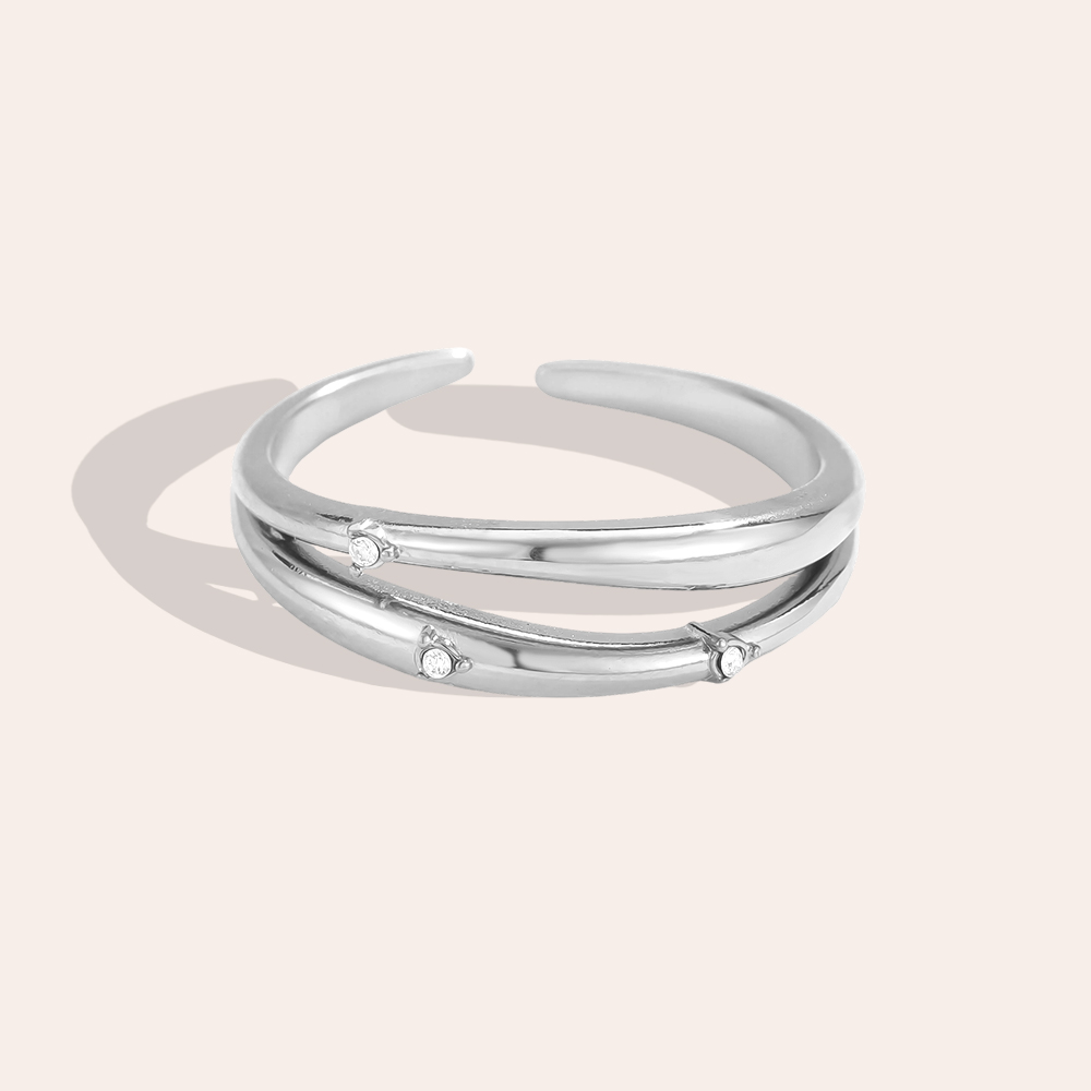 Adjustable double zirconia stainless steel ring    