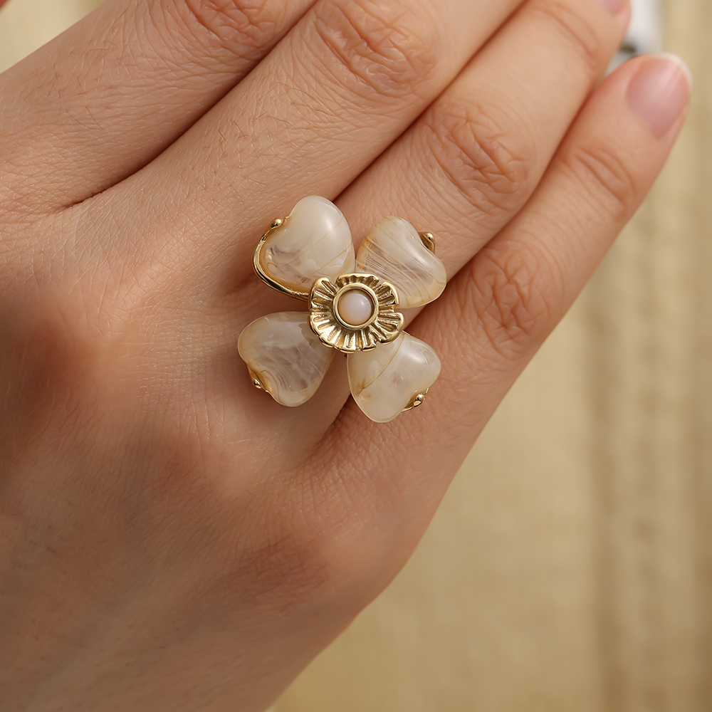 Resin Flower stainless steel ring    