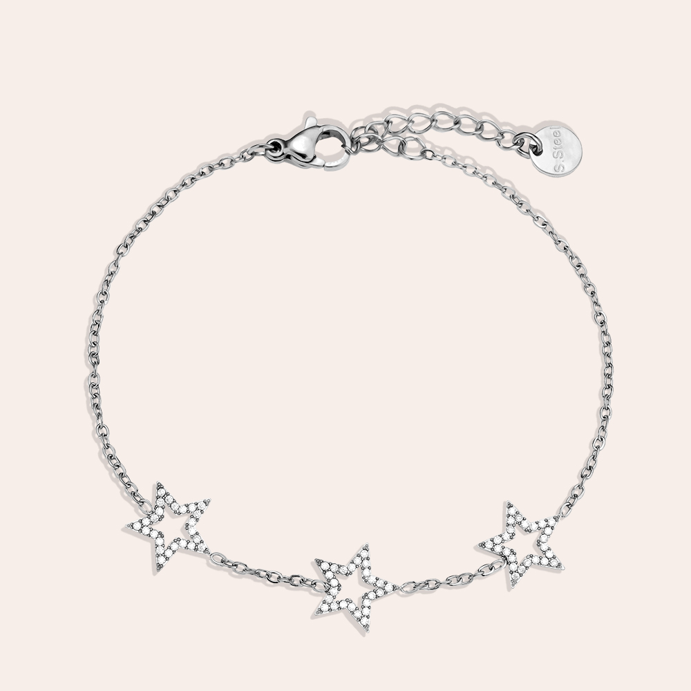 17cm Three Diamond Star stainless steel bracelet