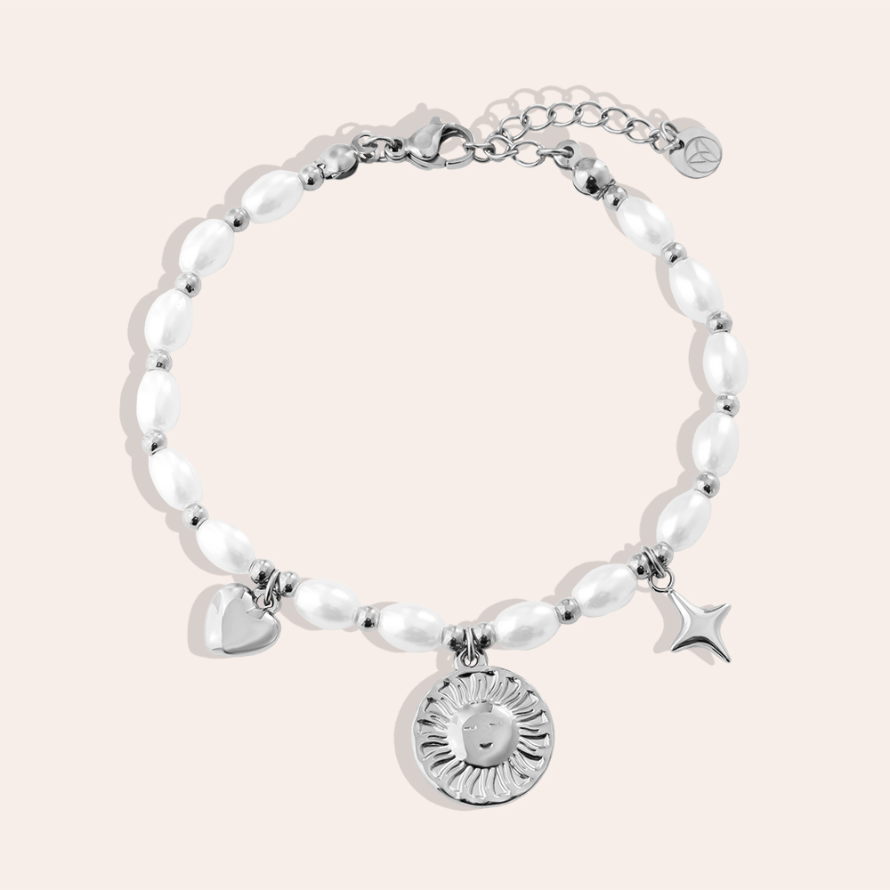 Stainless steel bracelet 17cm Pearl Chain With Charms