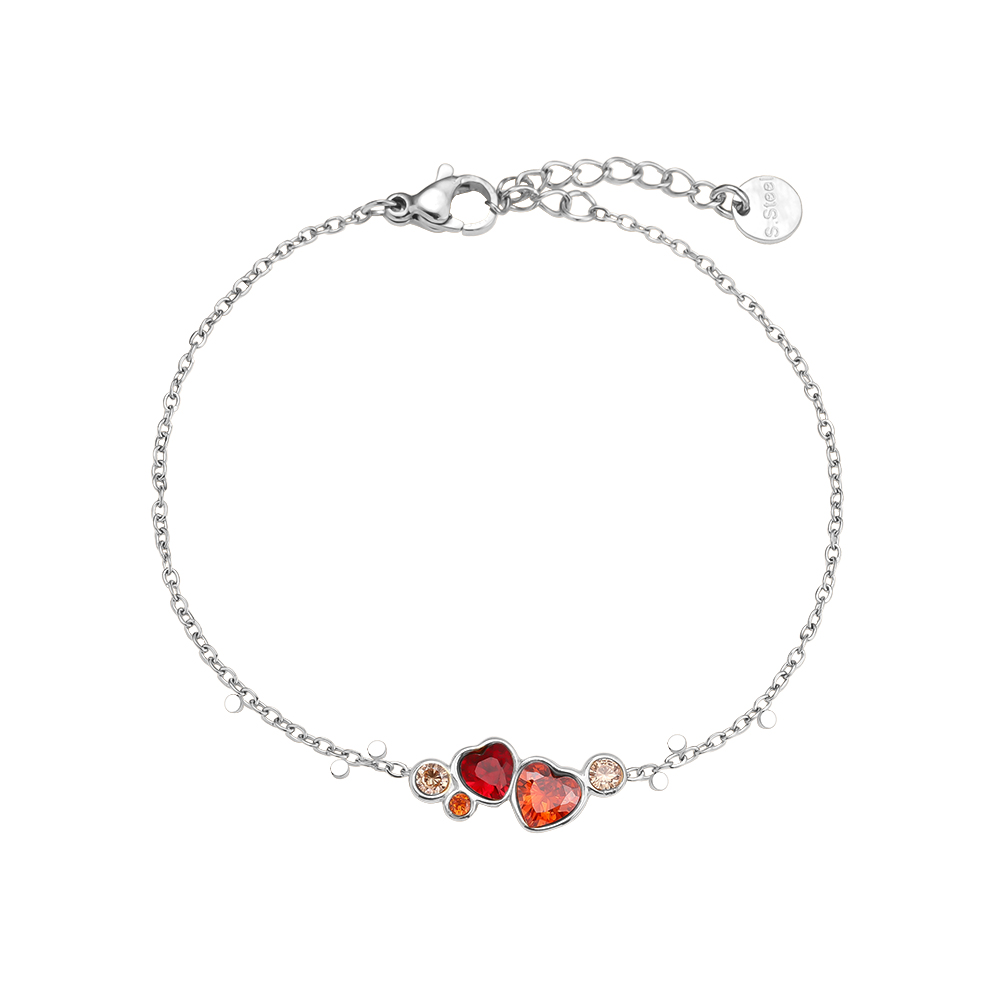 17cm Diamond Red Heart stainless steel bracelet  