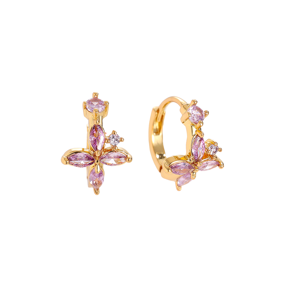 14mm Violet Diamond Hoop Gold Plated Earrings        