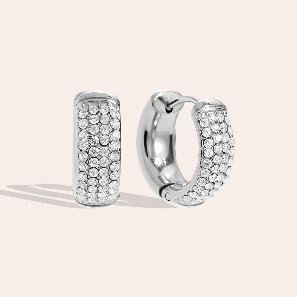 1.0cm 4 Lines Diamond Stainless Steel Earrings