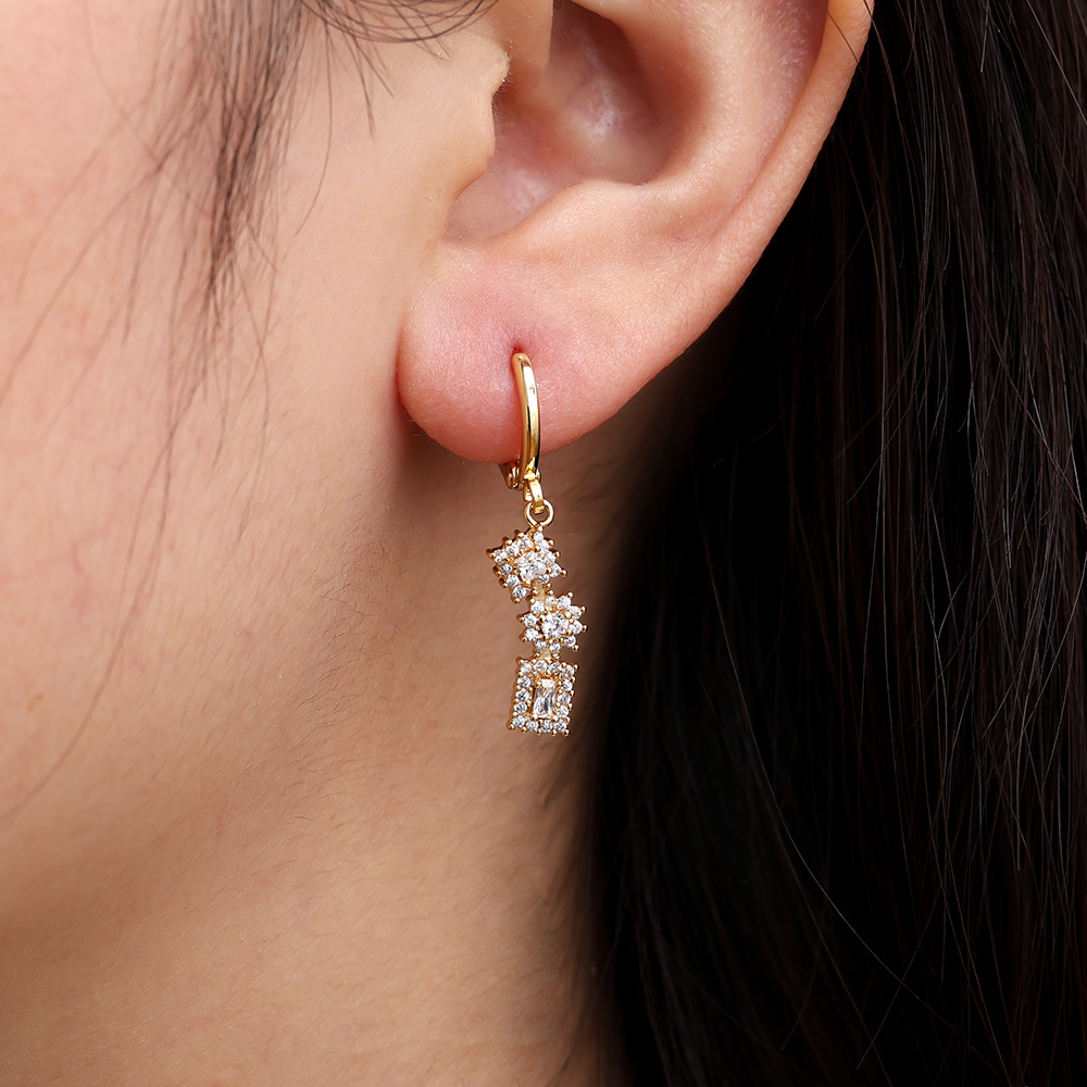 3.4cm Mini Cubes Diamond Gold Plated Earrings