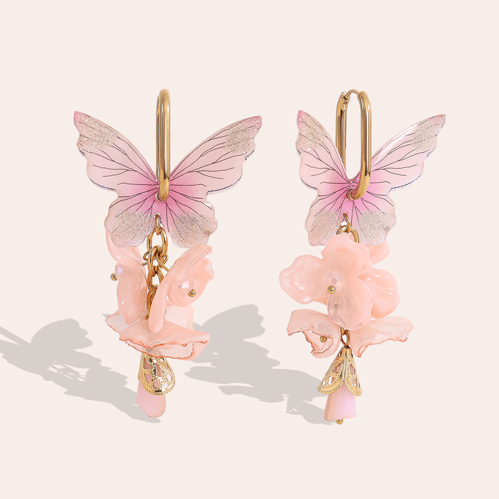 80mm acrylic flower butterfly stainless steel earrings 