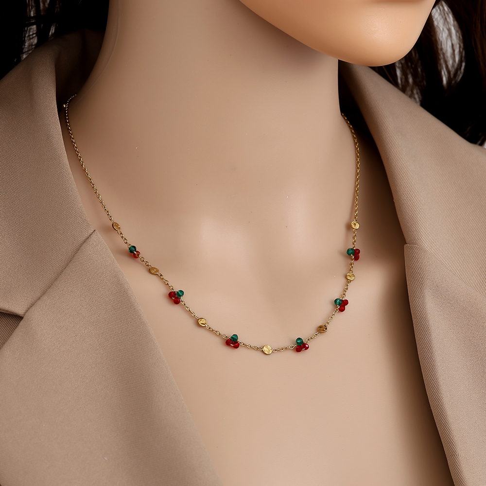 40cm Mini Cherry And Plate Stainless Steel Necklace