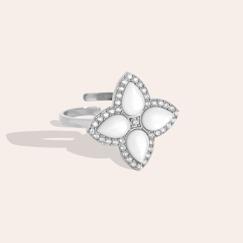 Diamond Luckly Flower stainless steel ring    