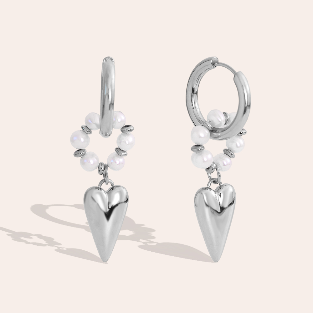47*20mm heart freshwater pearl stainless steel earrings 