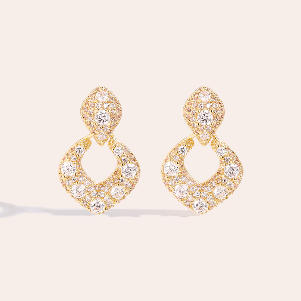 34mm Pro Fancy Diamond Gold Plated Earrings   
