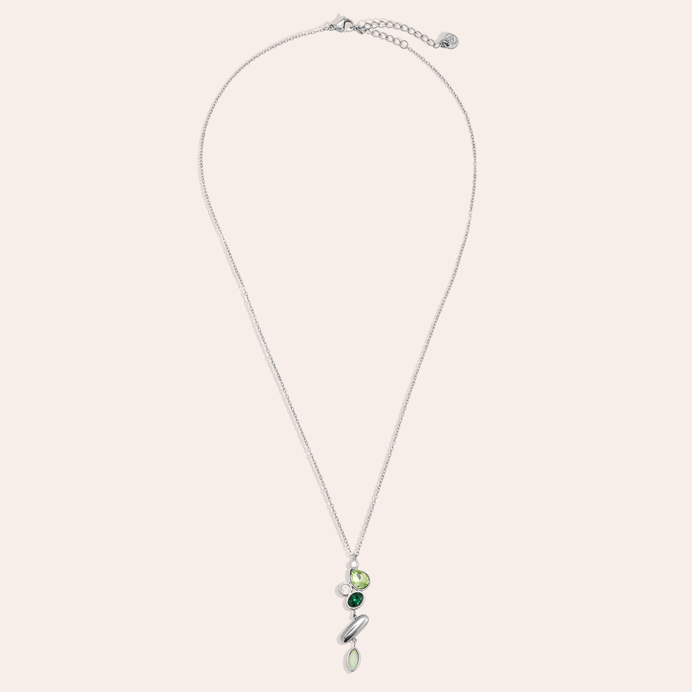42cm green stone stainless steel necklace
