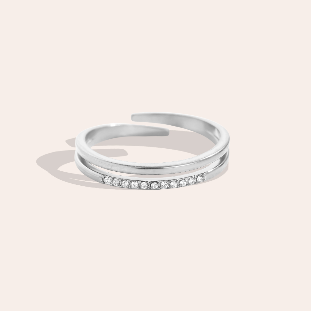 Two Layer Simple Diamond Stainless Steel Ring    