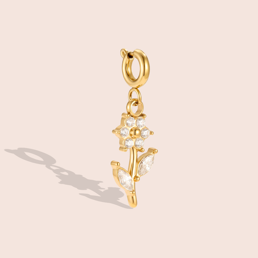 25mm zirconia flower with spring clasp stainless steel pendant    