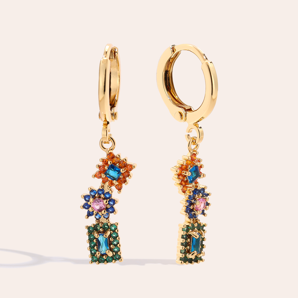 3.4cm Mini Cubes Diamond Gold Plated Earrings