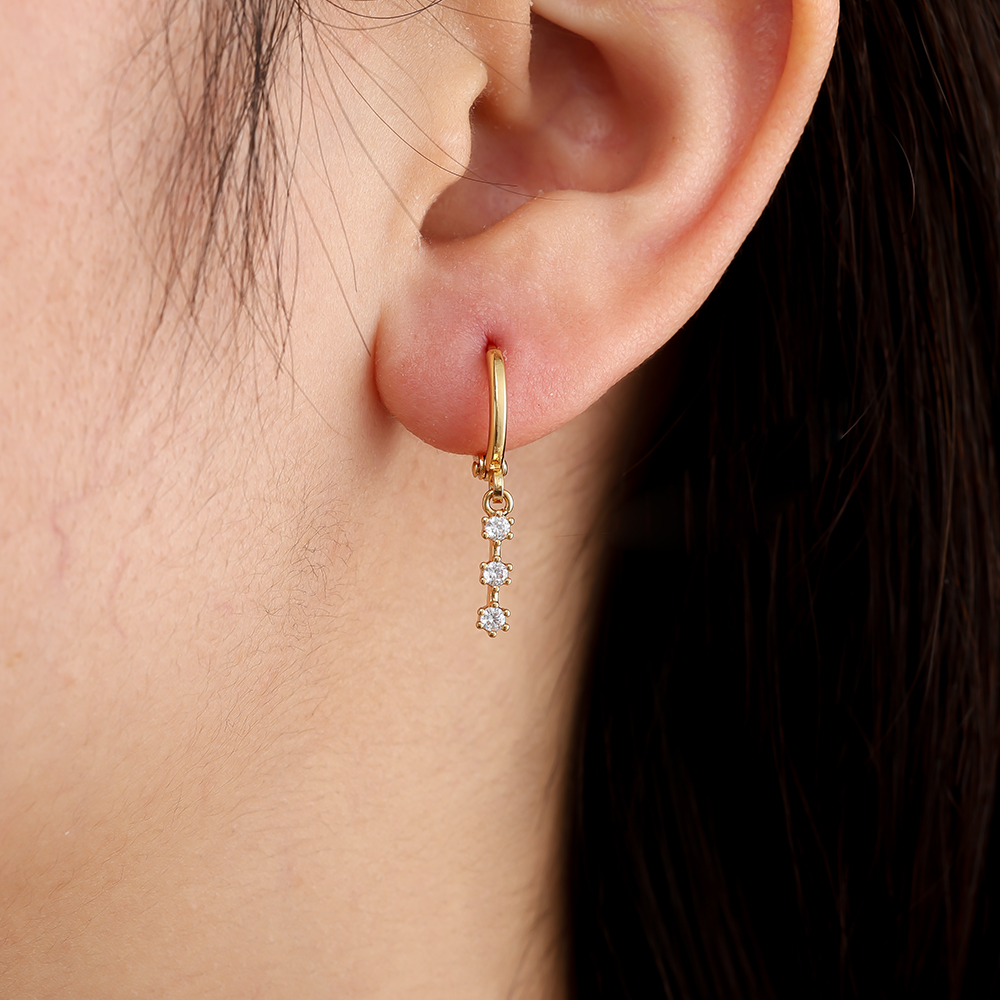 2.5cm Three Diamonds Gold-plated Earrings   
