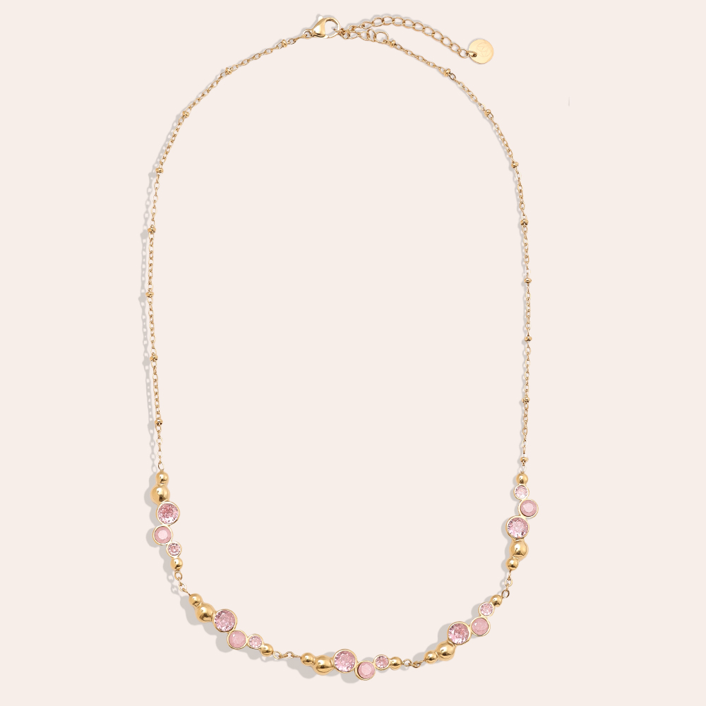 42cm Pro Pink Round Diamond Stainless Steel Necklace     