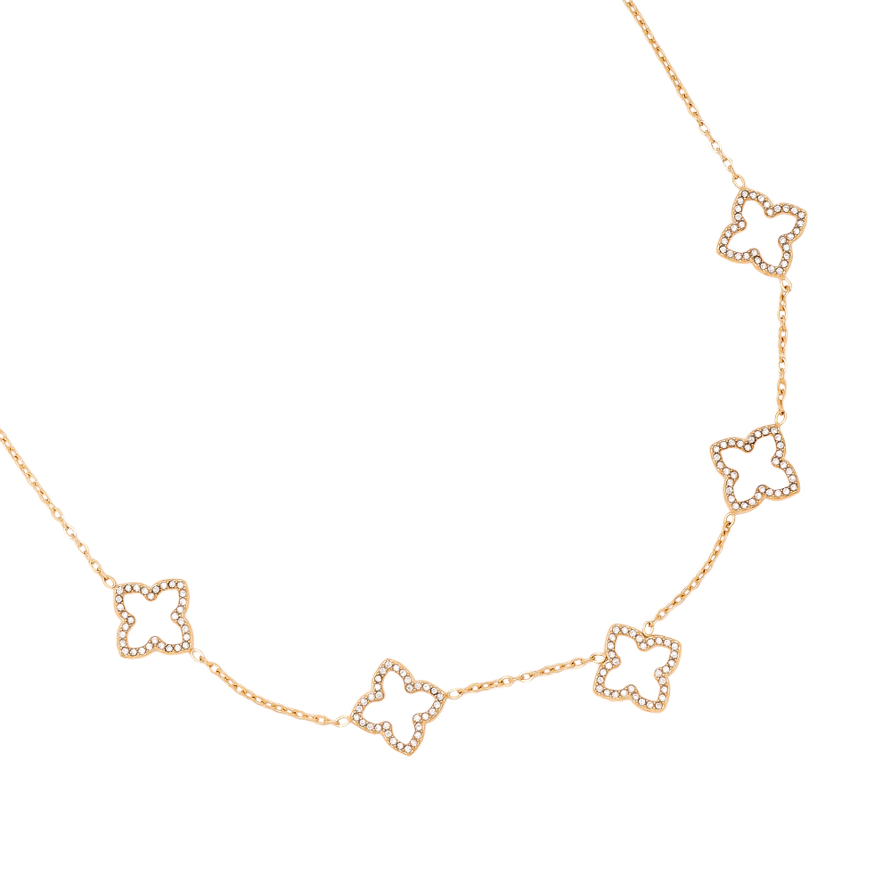 40cm Sparkling Lucky Flower stainless steel necklace     