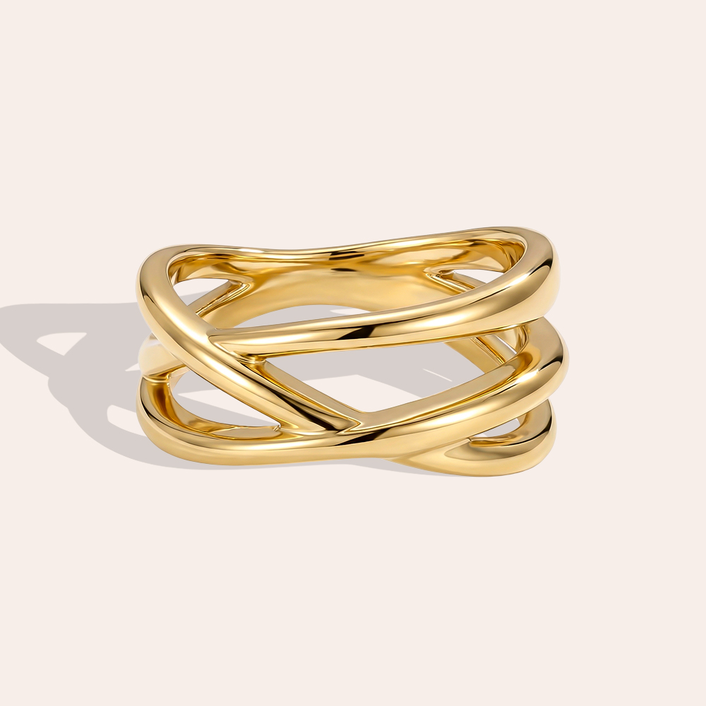 single crossed stainless steel ring    