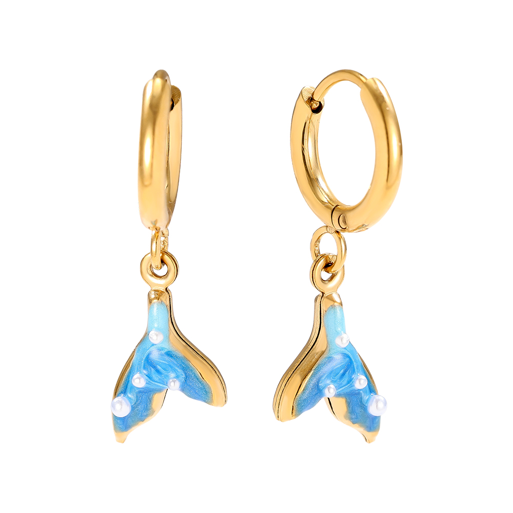 0.8*2.6cm blue fishtail stainless steel earrings   