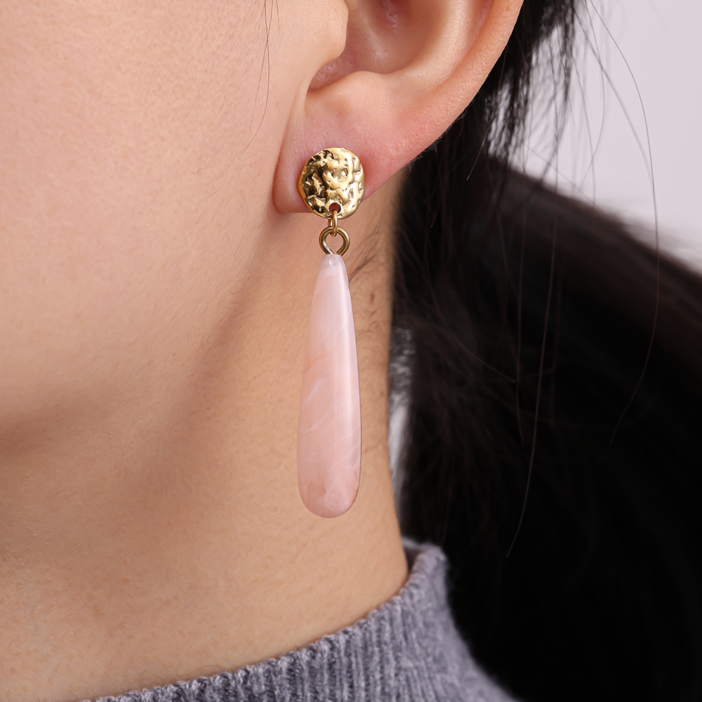 5cm Long Drop Resin Stainless Steel Earrings     