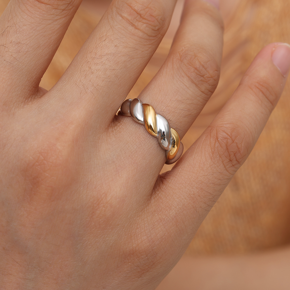 Twist Gold And Silver Stainless Steel Ring    