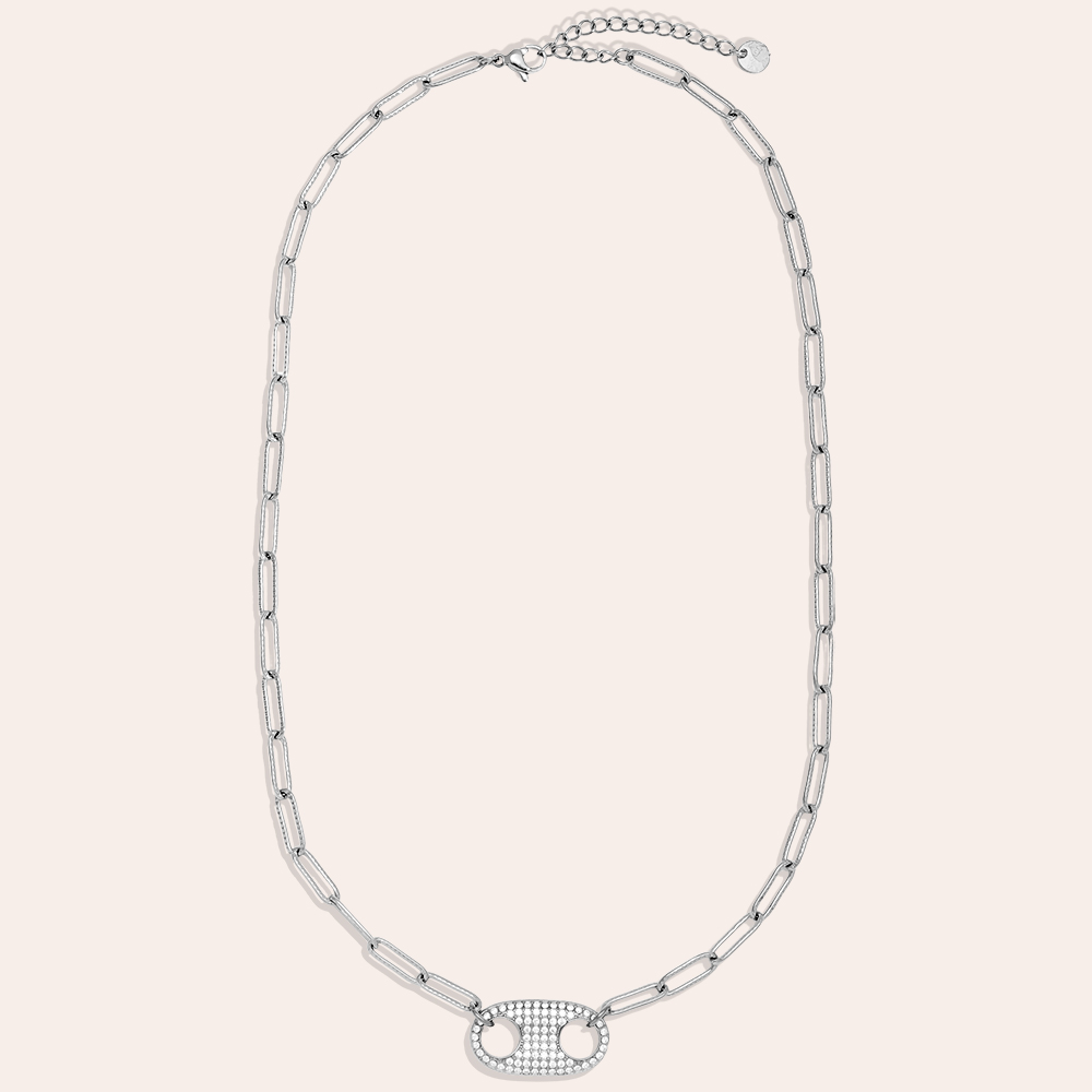 44cm Diamond Pig Nose With Charms Stainless Steel Necklace   