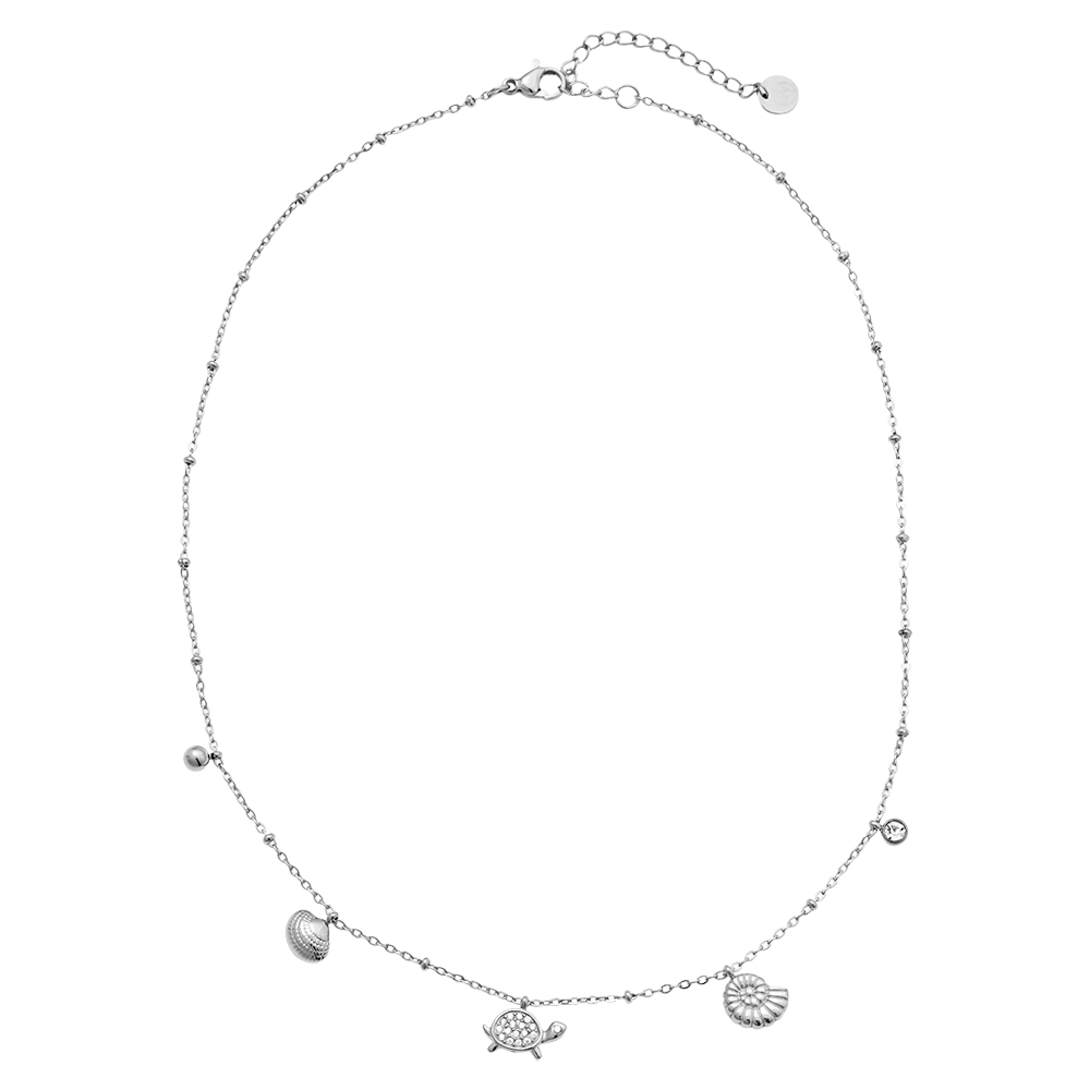 40cm rhinestone turtle and small shell stainless steel necklace 