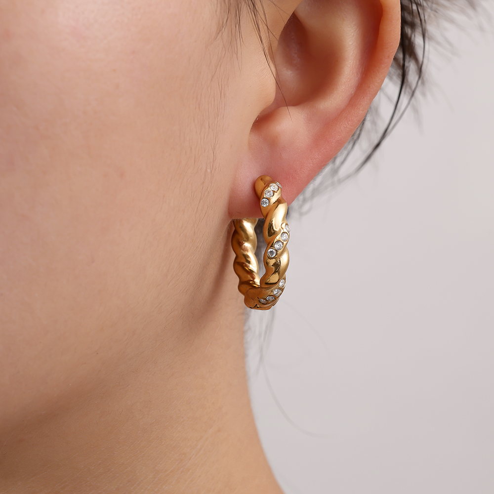 3cm Mini Diamond In Twist Hoop Stainless Steel Earrings   