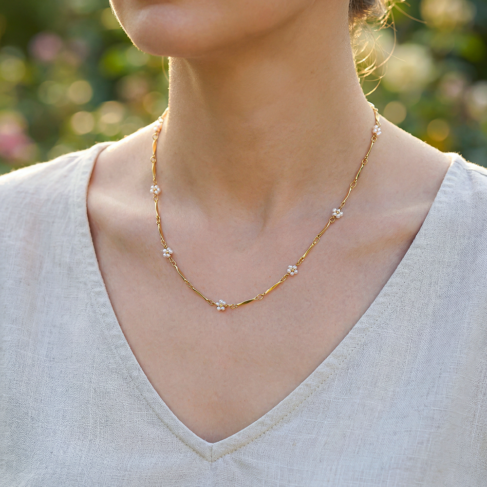 42cm pearl flower stainless steel necklace
