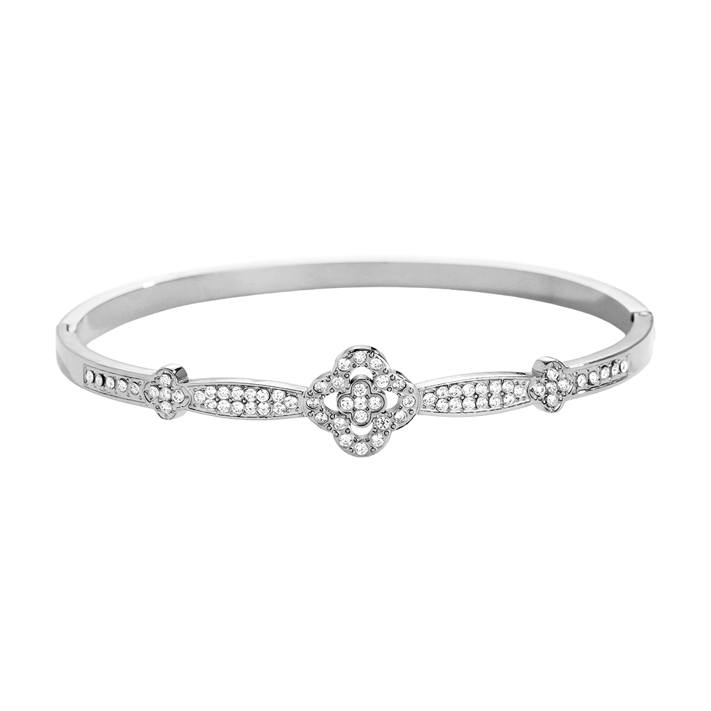 6.25cm Diameter Pro Diamond Lucky Flower Stainless Steel Bangle    