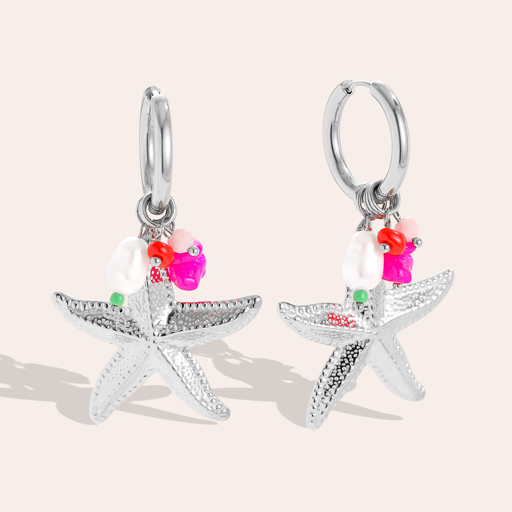 35*60mm starfish and many decorations stainless steel earrings      