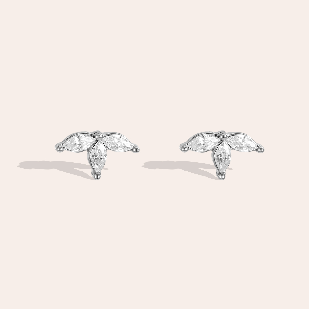 8mm zirconia leaf stainless steel earrings      