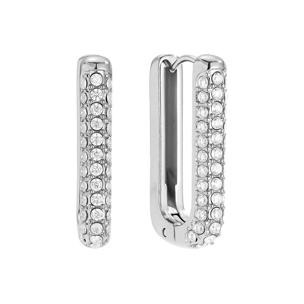 13*24mm Diamond Oval Hoop Stainless Steel Earrings     