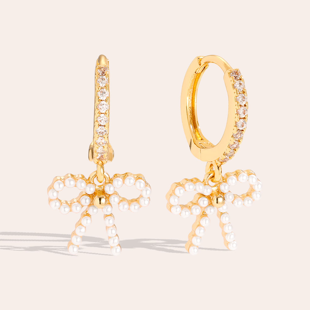 24mm Pearly Bowtie gold-plated earrings    