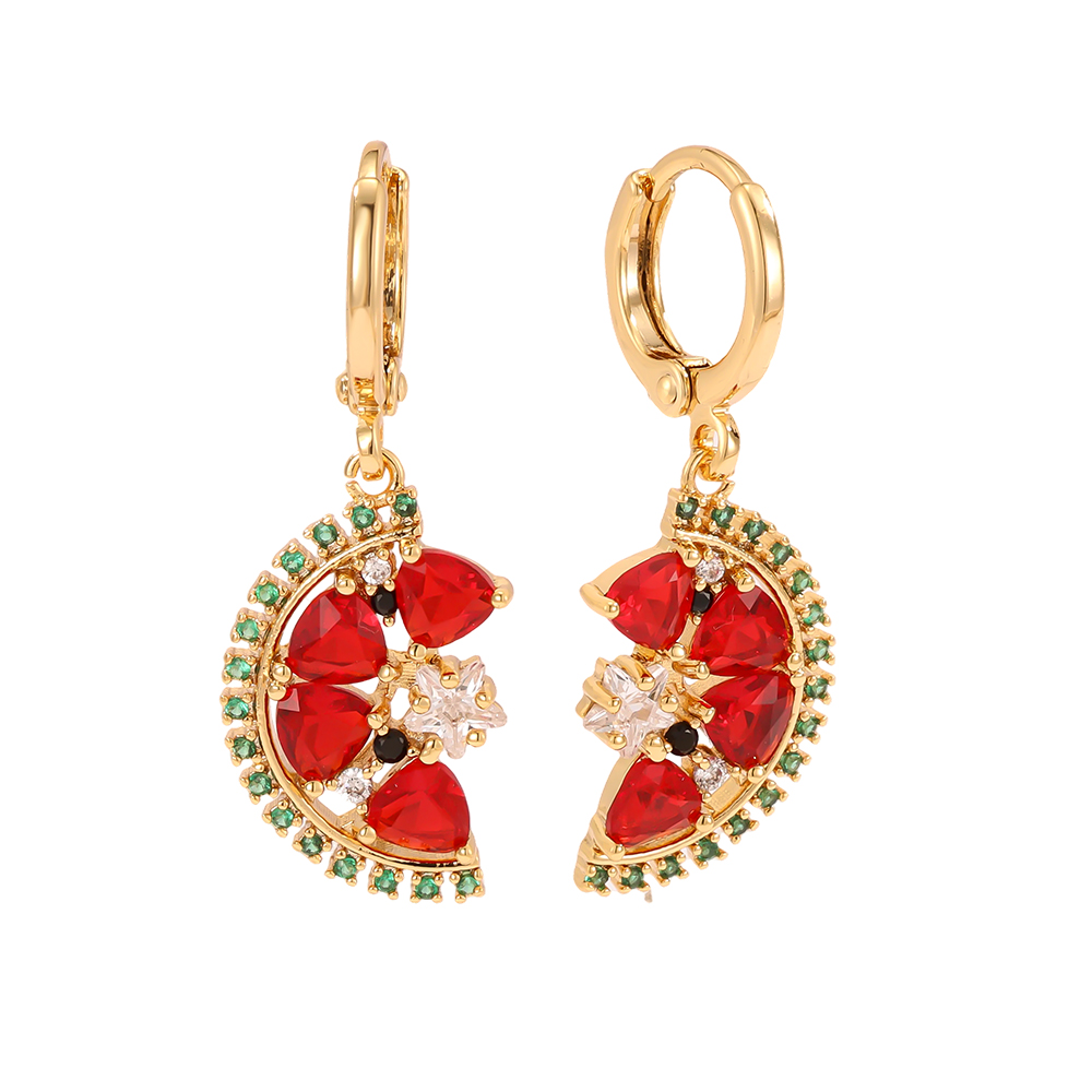 22mm zirconia watermelon gold-plated earrings       