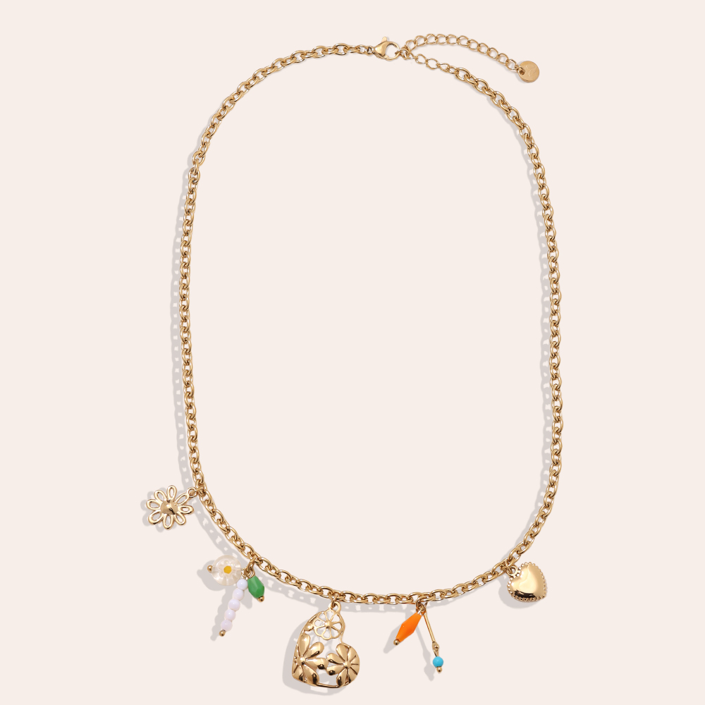 40cm heart and small pendant stainless steel necklace     