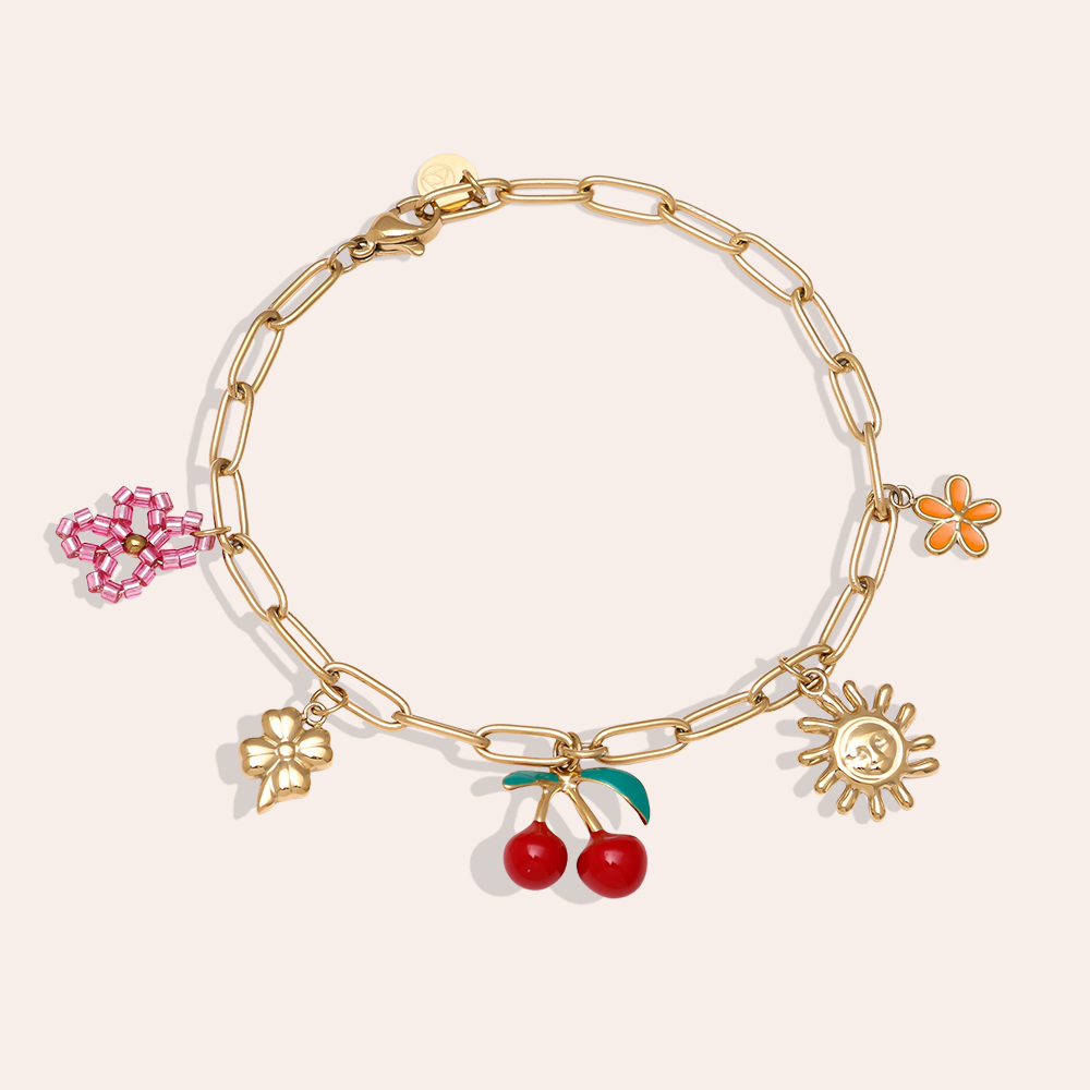 20cm cherry flower and sun stainless steel bracelet     