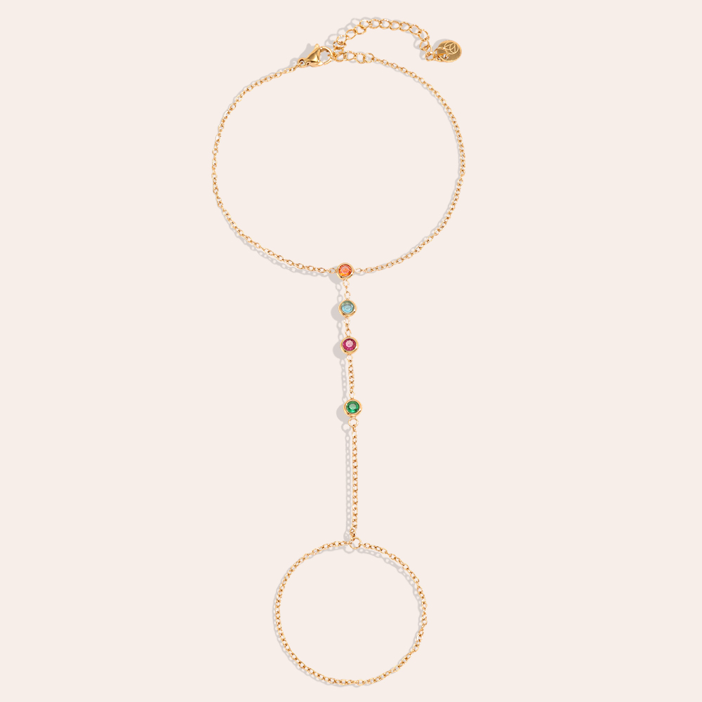17.5cm Four coloured zirconia hand chain stainless steel bracelet   