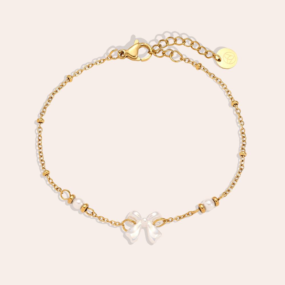 17cm Pearl Dots And Butterfly stainless steel bracelet   