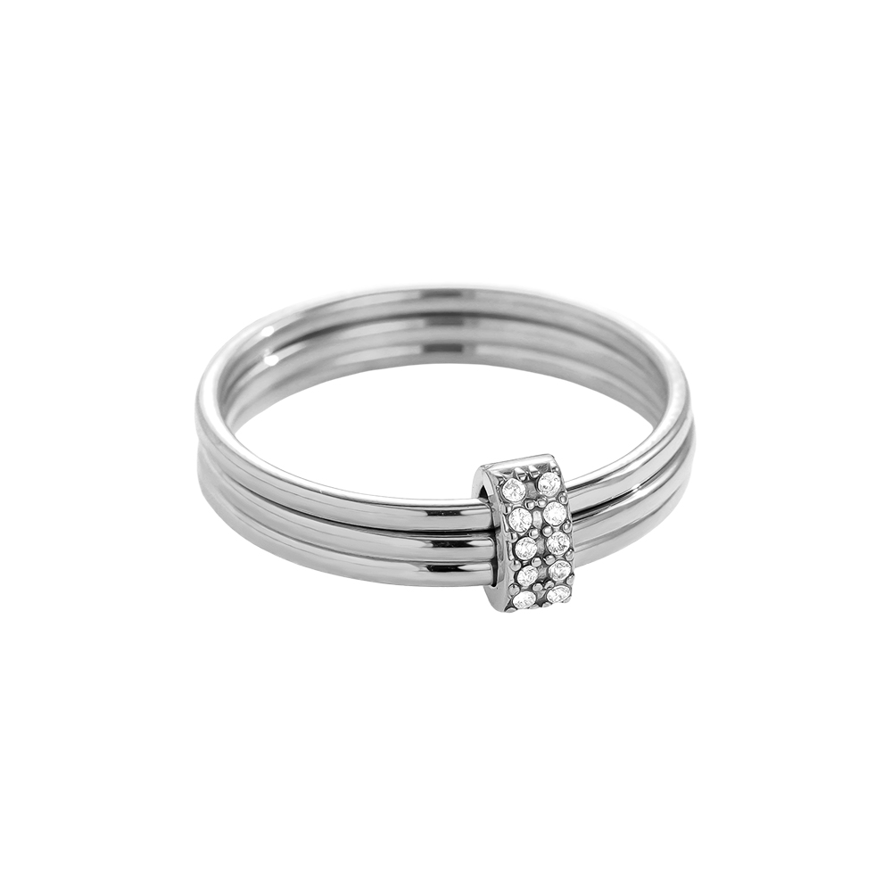  Three Simple Layer And Diamond Lock Ring Set Stainless Steel Ring
